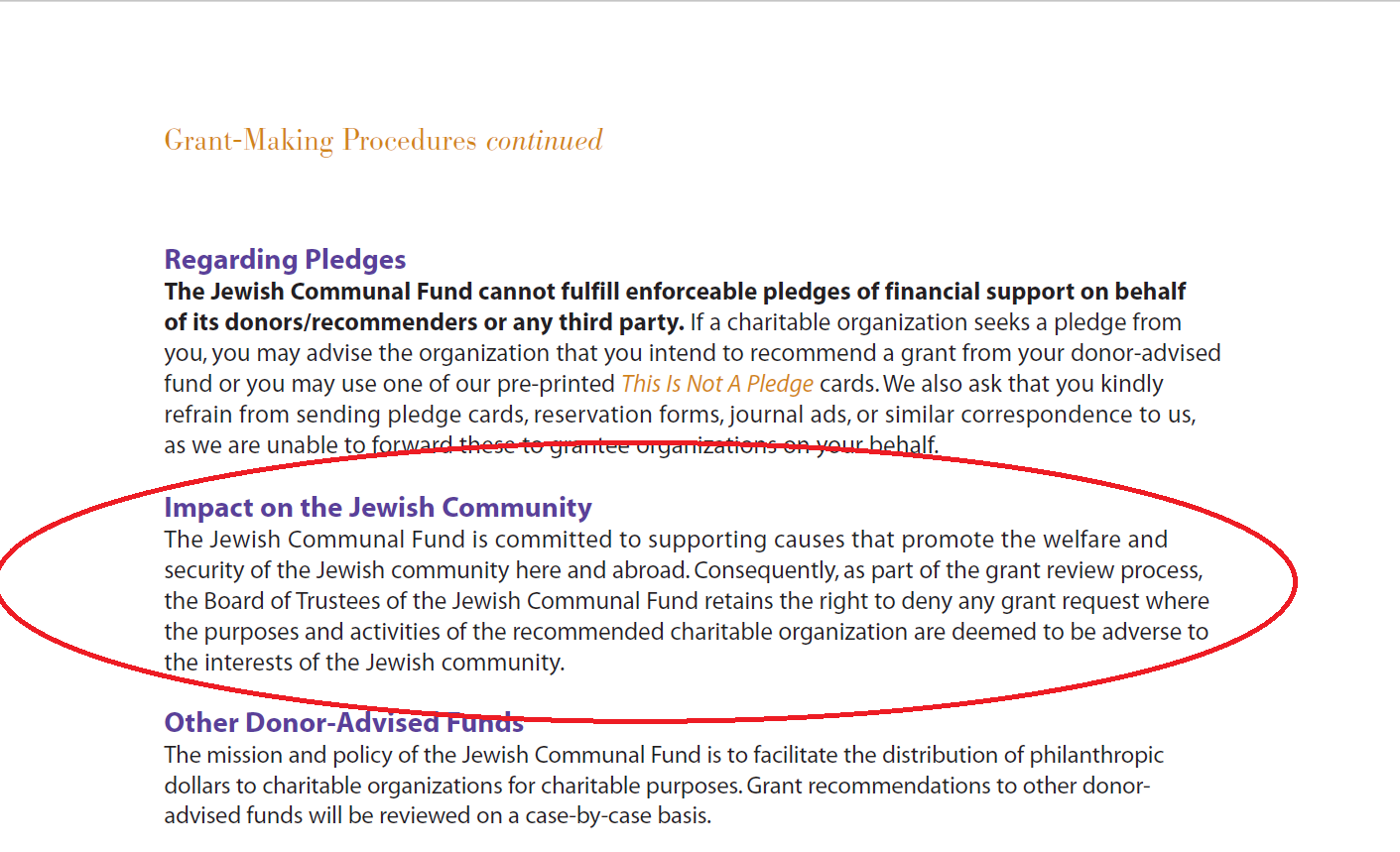 Grantmaking guidelines of UJA-Federation's Jewish Communal Fund.